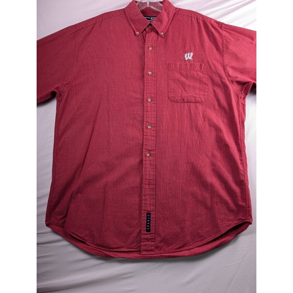 Wisconsin Badgers‎ Crable Sportswear NCAA Red Checkered Mens Med Button-Up Shirt